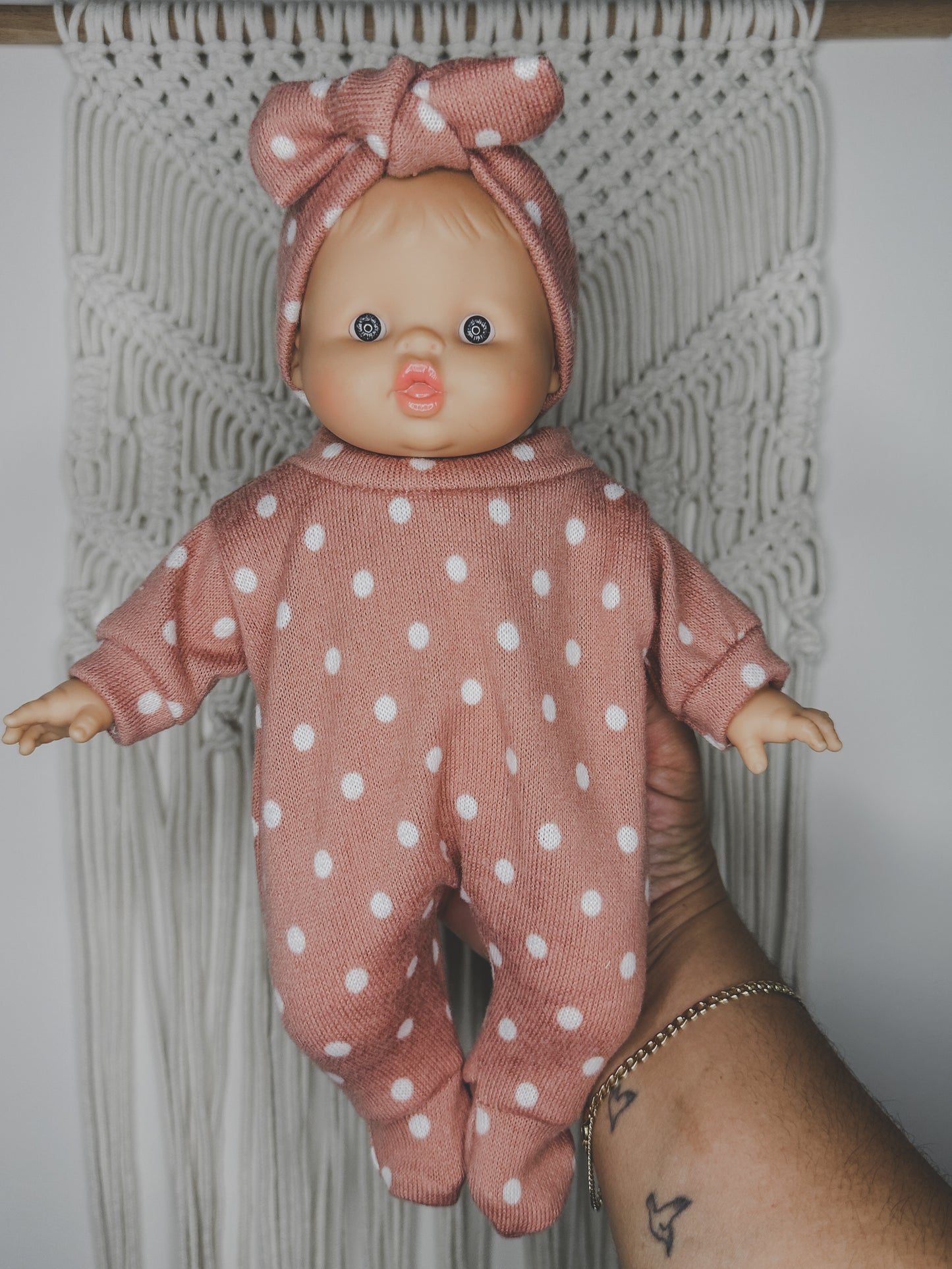 Soft Body Minikane Doll Pink Dotty Sleeper + Headband Set