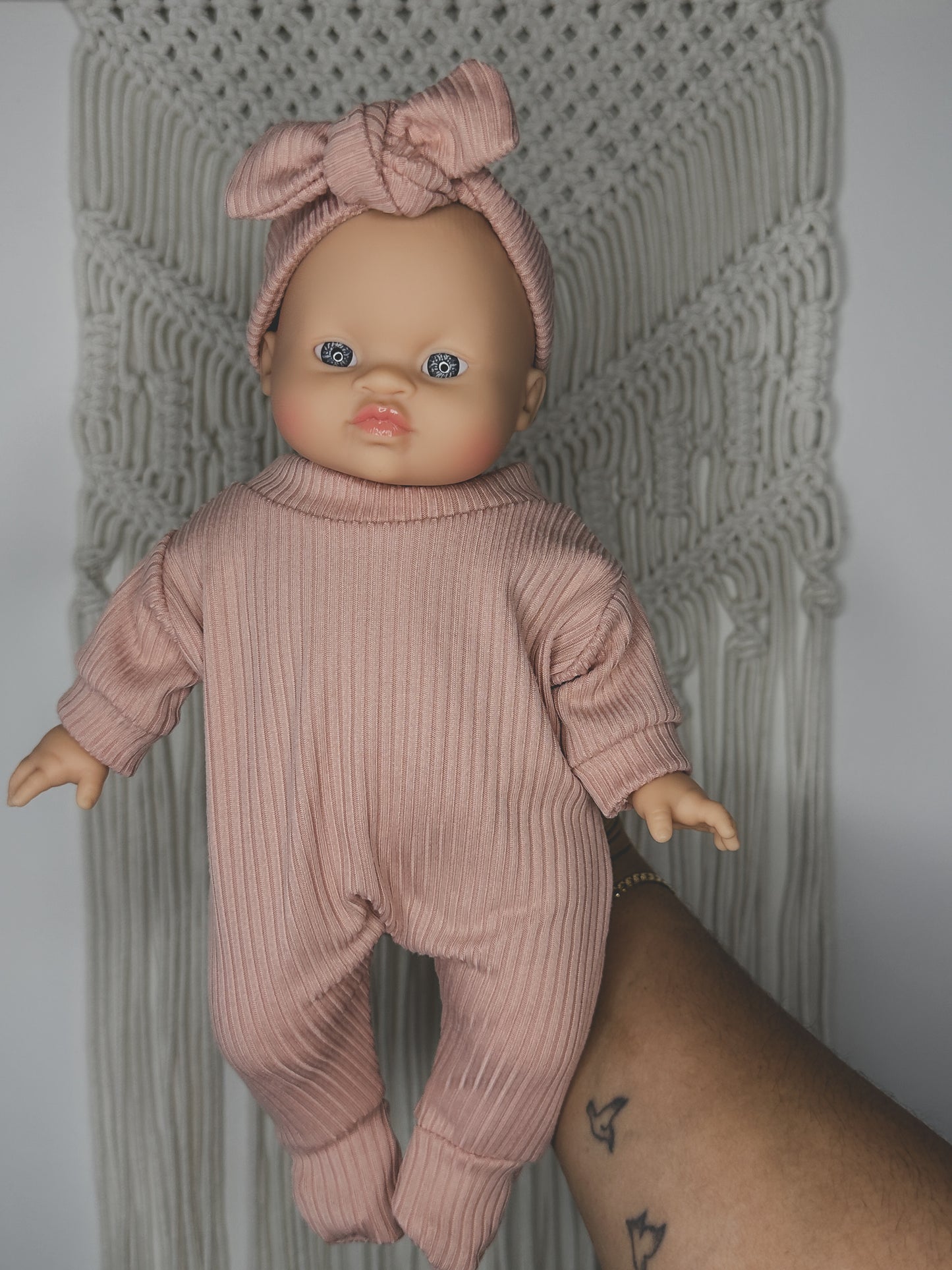 Soft Body Minikane Doll Dusty Pink Sleeper + Headband Set