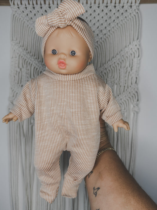 Soft Body Minikane Doll Cream Sleeper + Headband Set