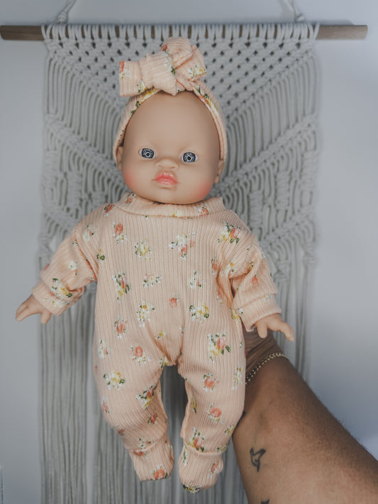 Soft Body Minikane Doll Peachy Floral Sleeper + Headband Set